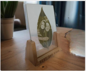Custom Portrait Wooden Picture Frame Gift with Laser Engraved Leaf Photo Personalized Gift Unique Wood Frame Stand Gift for Her or Him