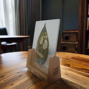 Custom Portrait Wooden Picture Frame Gift with Laser Engraved Leaf Photo Personalized Gift Unique Wood Frame Stand Gift for Her or Him