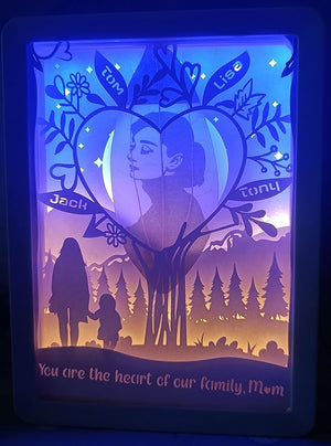 KuDiff Paper Shadow Box Lightbox with Picture Frame Feature, Family Tree Design With Customizable Photo on Leaf for Gifts for Birthday and Mothers Day (Photo on Paper-Leaf Background)