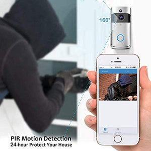 WiFi Video Doorbell Camera with LED Ring HD AC or Battery Power Two-Way Audio Talk Notification/Alert on Phone SD Card Recording Smart Night Vision-V5