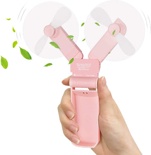 Mini HandHeld Fans Personal Fan Dual Heads Battery Operated Portable USB Rechargeable Small Desk Fan Electric Pocket Folding Fan For Travel/Home/Outdoor/Work/Summer (pink dual head) (Pink)