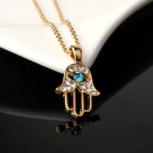 Crystal Hand Of Hamsa Necklace