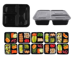 3 Compartment Reusable Food Storage Containers With Lids, Set of 10, For Meal Prep, 21 Day Fix, BPA Free; Microwave, Freezer and Dishwasher Safe