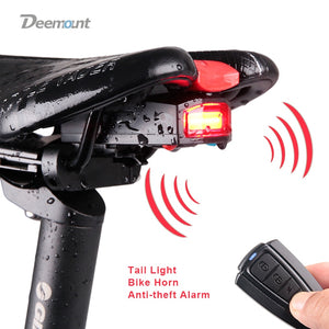 Roadiff Bicycle Rear Light + Anti-theft Alarm USB Charge Wireless Remote Control LED Tail Lamp Bike Finder Lantern Horn Siren Warning