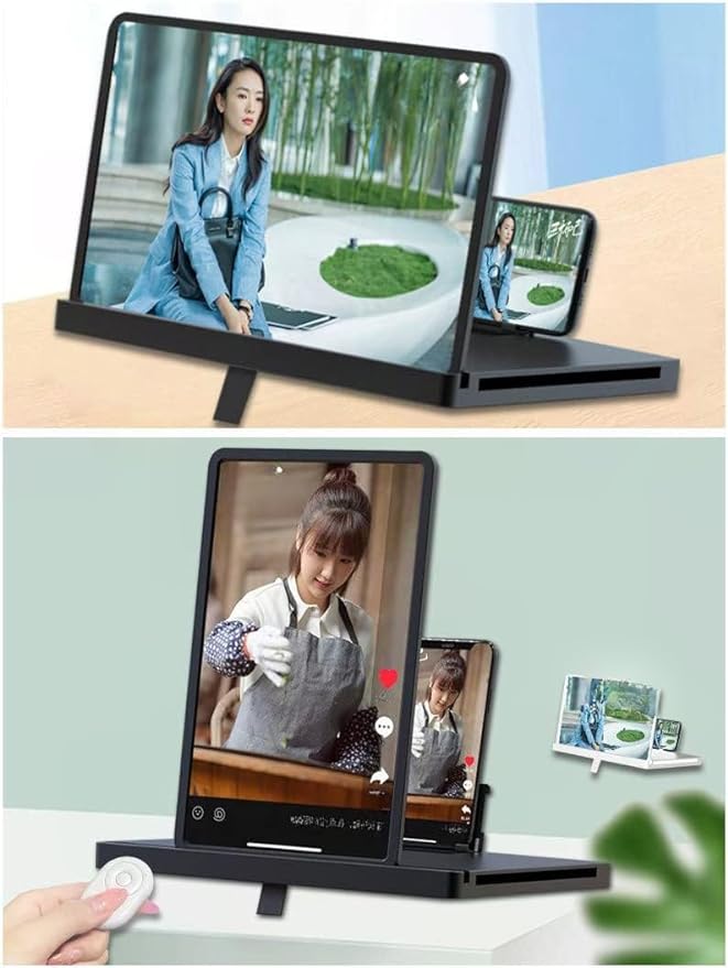 10'' Phone Screen Magnifier Vertical Horizontal,3D HD Mobile Phone Screen Amplifier Projector for Movies Videos and Gaming,Desktop Phone Holder Stand Screen Enlarger