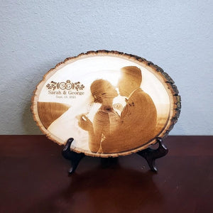 KuDiff Personalized Wood Slice Painting - Custom Portrait Laser Engraved Rustic Wall Art Gift (Round 14cm)