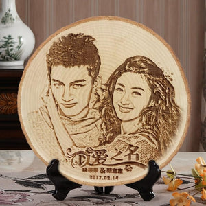 KuDiff Personalized Wood Slice Painting - Custom Portrait Laser Engraved Rustic Wall Art Gift (Round 14cm)