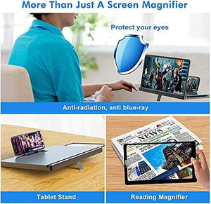 10'' Phone Screen Magnifier Vertical Horizontal,3D HD Mobile Phone Screen Amplifier Projector for Movies Videos and Gaming,Desktop Phone Holder Stand Screen Enlarger