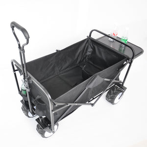 folding wagon Collapsible Outdoor Utility Wagon, Heavy Duty Folding Garden Portable Hand Cart, Drink Holder, Adjustable Handles and Double Fabric, for Beach, Garden, Sports (Black)
