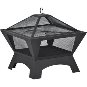 62 cm Fire Pit, Outdoor Portable Fire bowl, Wood Burning Bonfire Pit, Camping BBQ Grill for Patio, Backyard, with screen cover, cooking grate, poker