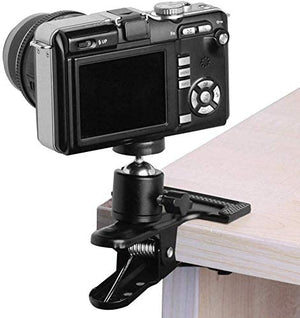Camera Mount Clip Clamp with Spring and Adjustable Ball Head - Standard 1/4" Mounting Screw as Camera Tripod Accessories Compatible to Any Camera with Standard Tripod Port Connector
