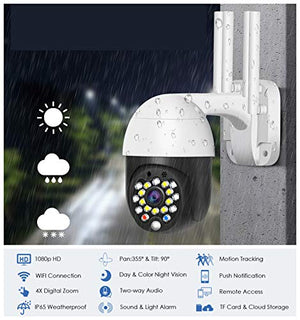 EsiCam Waterproof WiFi Speed Dome Surveillance Camera Outdoor PTZ Wireless IP Camera with iOS & Android APP 4X Zoom Pan Tilt(355 degree/90 Degree)