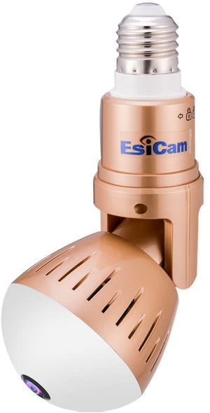 EsiCam Spy Camera Light Bulb VR Panorama Cam HD 2.0 M with Adjustable Bracket Sensor Light Two Way Audio Support Smart Phone PC SD Card Cloud Night Vision Use for Doorway Gate Security Baby Monitor