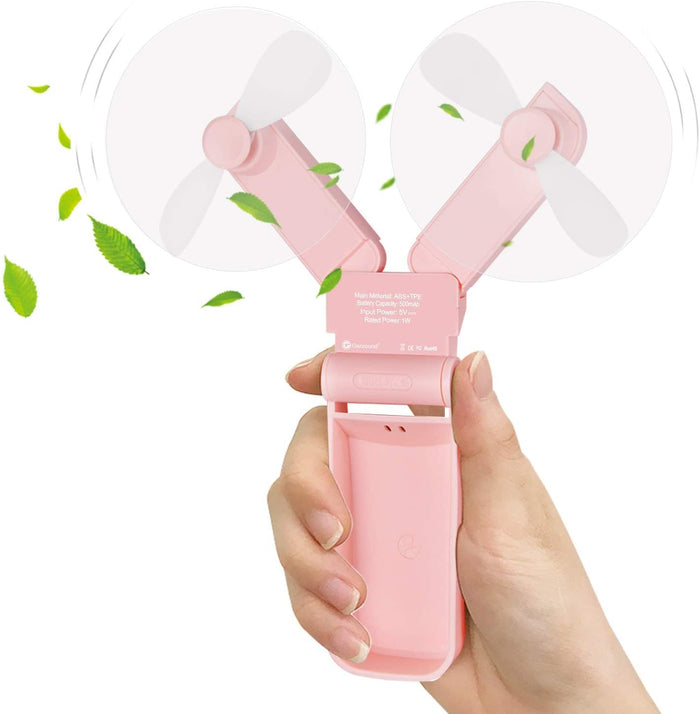 Mini HandHeld Fans Personal Fan Dual Heads Battery Operated Portable USB Rechargeable Small Desk Fan Electric Pocket Folding Fan For Travel/Home/Outdoor/Work/Summer (pink dual head) (Pink)