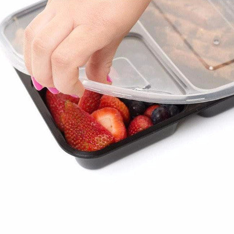 3 Compartment Reusable Food Storage Containers With Lids, Set of