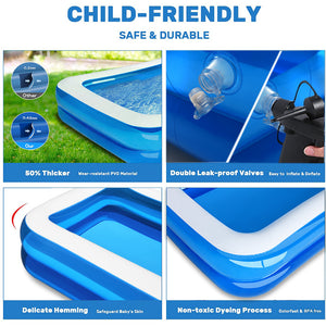 Inflatable Swimming Pool 79"X59"X20" Full-Sized Inflatable Lounge Blow Up Pool for Baby, Kiddie, Kids, Adult, Toddlers, Outdoor, Garden, Backyard, Indoor Summer Water Party Play for Ages 3+ (Blue)