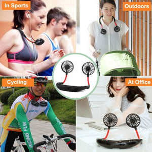 US store Portable USB Rechargeable Neckband Dual Cooling Mini Fan Lazy Neck Hanging Style