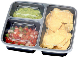 3 Compartment Reusable Food Storage Containers With Lids, Set of 10, For Meal Prep, 21 Day Fix, BPA Free; Microwave, Freezer and Dishwasher Safe