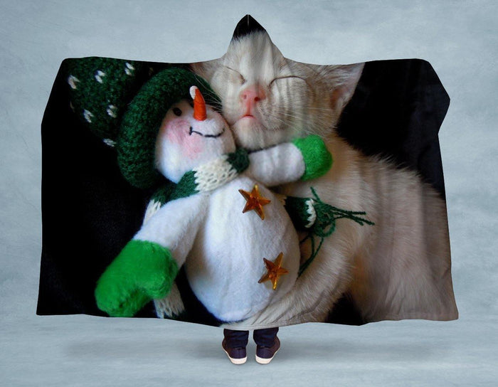 Kitten & Snowman Hooded Blanket