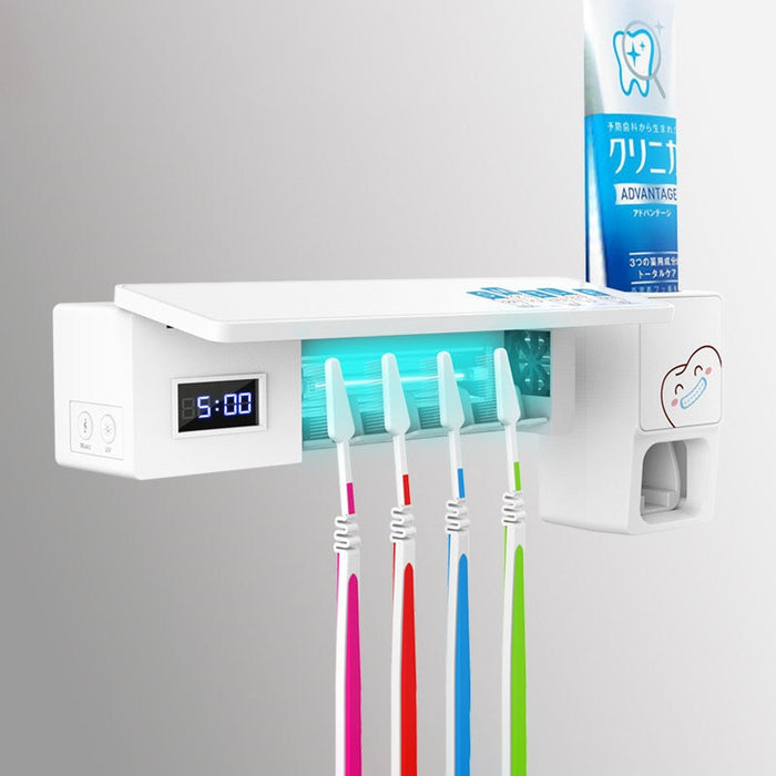 UV Light Toothbrush Holder Sterilizer Box Ultraviolet LED Antibacterial Toothbrush Cleaner Toothpaste Dispenser With USB Charge