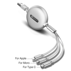 Cafele 3 in1 Micro USB Cable For iPhone Retractable Cable 120cm Support Fast Charging Type C Cable For Xiaomi Huawei Data Sync