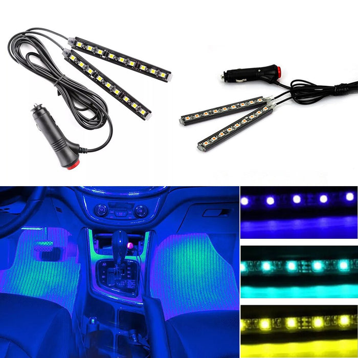 Multicolor Car 9 LED 2 In1 Interior Atmosphere Lights Dash Floor Foot Strip Lights Cigarette Lighter Adapter Decorative Lamp
