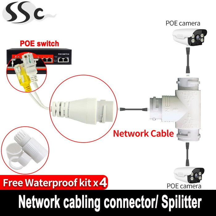 POE Splitter 2-in-1 network cabling connector three-way RJ45 connector head for security camera install